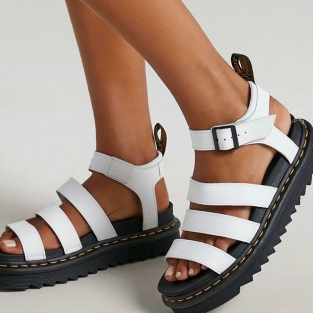 Dr. Martens White Blaire Strappy Platform Sandals